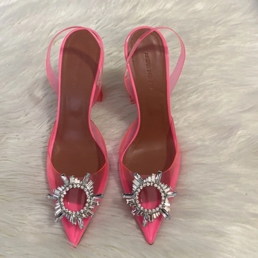 New Amina Muaddi Begum Glass pointed‎ toe slingback pump size 39EU